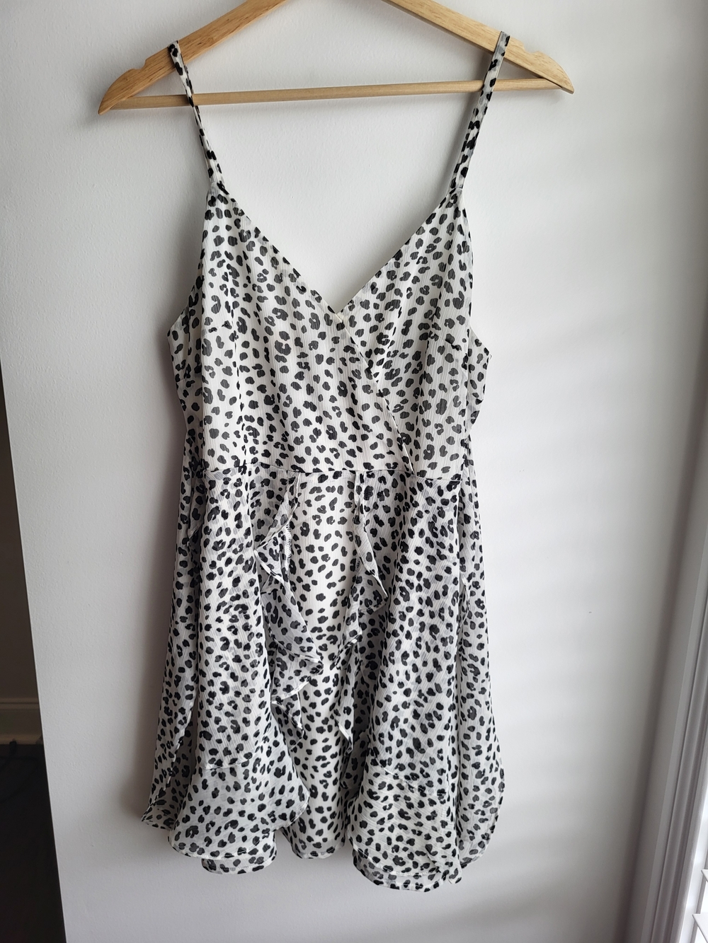 Lush Flirty White Dress with Black Spotted Print Small